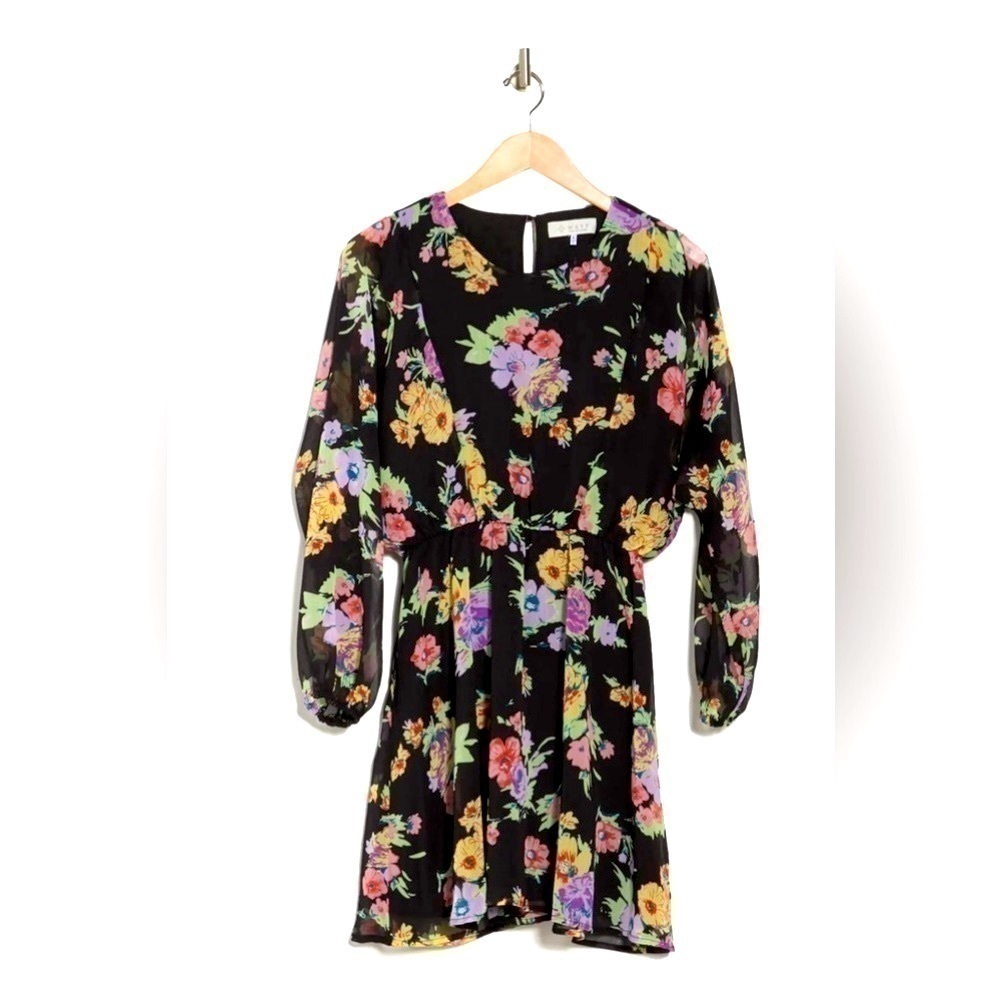 NWT WAYF dresses | Dolman long sleeve black floral mini dress size M - Picture 3 of 11